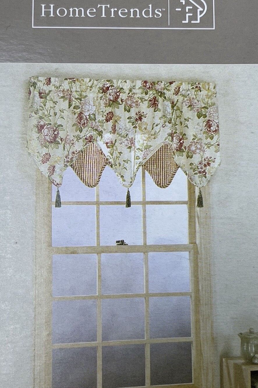 2 Home Trends Orchard Scarsdale Floral Rose‎ Tassel Window Valance Cottagecore
